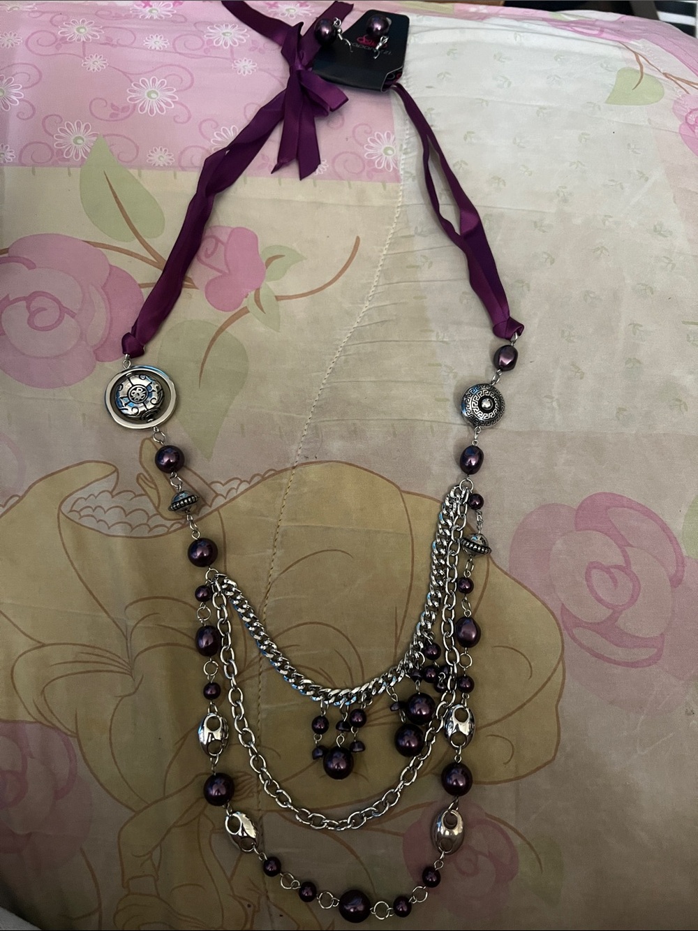 paparazzi Plum Ribbon Multi-Strand Statement Necklace